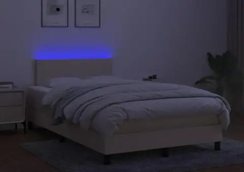 Pat cu arcuri, saltea și LED, crem, 120x200 cm, textil - 4/5