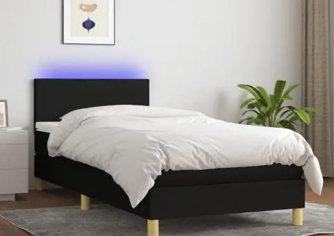 Pat cu arcuri, saltea și LED, negru, 100x200 cm, textil - 1/5