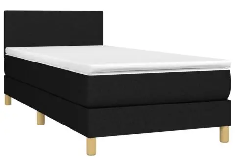 Pat cu arcuri, saltea și LED, negru, 100x200 cm, textil - 3/5