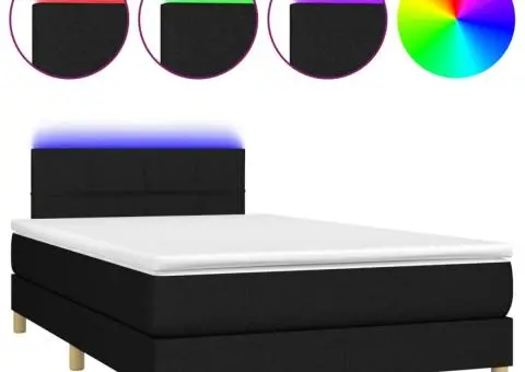 Pat cu arcuri, saltea și LED, negru, 120x200 cm, textil - 2/5