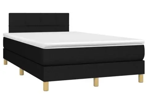 Pat cu arcuri, saltea și LED, negru, 120x200 cm, textil - 3/5