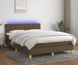 vidaXL Pat cu arcuri, saltea și LED, maro închis, 140x200 cm, textil