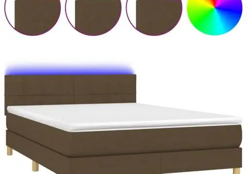 Pat cu arcuri, saltea și LED, maro închis, 140x200 cm, textil - 2/5