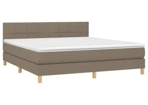 Pat cu arcuri, saltea și LED, gri taupe, 160x200 cm, textil - 3/5