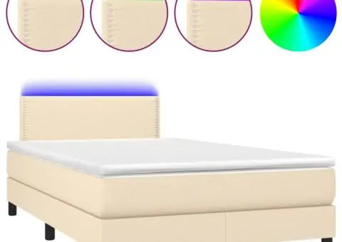 Pat cu arcuri, saltea și LED, crem, 120x200 cm, textil - 2/5