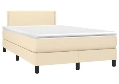 Pat cu arcuri, saltea și LED, crem, 120x200 cm, textil - 3/5