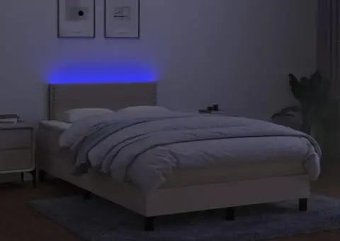 Pat cu arcuri, saltea și LED, crem, 120x200 cm, textil - 4/5