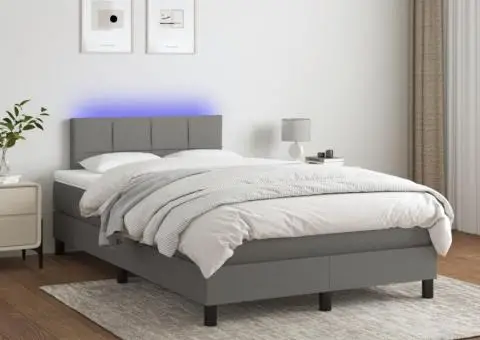 Pat cu arcuri, saltea și LED, gri închis, 120x200 cm, textil - 1/5