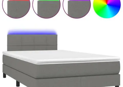 Pat cu arcuri, saltea și LED, gri închis, 120x200 cm, textil - 2/5