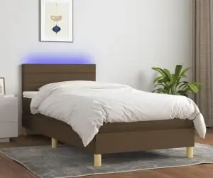 vidaXL Pat cu arcuri, saltea și LED, maro închis, 100x200 cm, textil