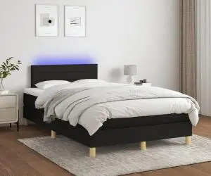 vidaXL Pat cu arcuri, saltea și LED, negru, 120x200 cm, textil