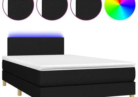 Pat cu arcuri, saltea și LED, negru, 120x200 cm, textil - 2/5