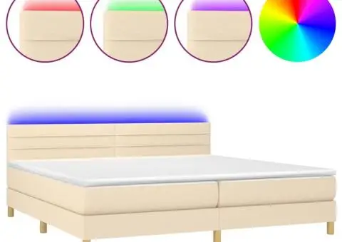 Pat cu arcuri, saltea și LED, crem, 200x200 cm, textil - 2/5