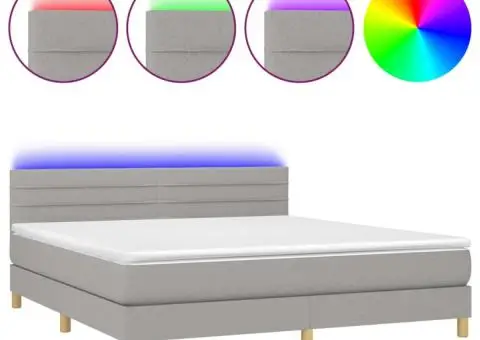 Pat cu arcuri, saltea și LED, gri deschis, 160x200 cm, textil - 2/5