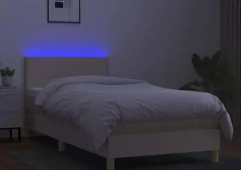 Pat cu arcuri, saltea și LED, crem, 80x200 cm, textil - 4/5