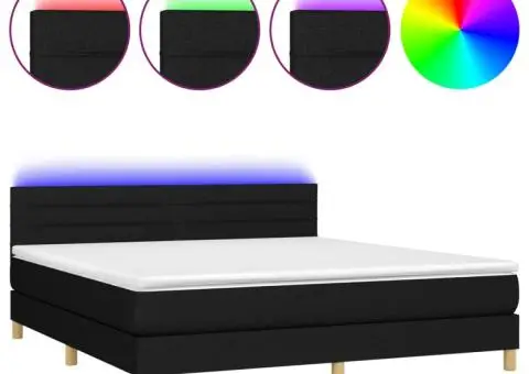 Pat cu arcuri, saltea și LED, negru, 160x200 cm, textil - 2/5