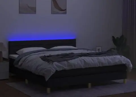 Pat cu arcuri, saltea și LED, negru, 160x200 cm, textil - 4/5