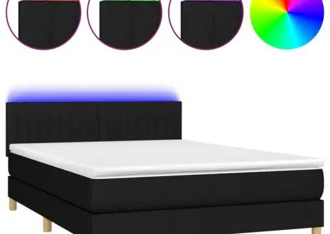 Pat cu arcuri, saltea și LED, negru, 140x200 cm, textil - 2/5