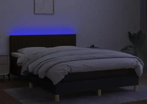 Pat cu arcuri, saltea și LED, negru, 140x200 cm, textil - 3/5