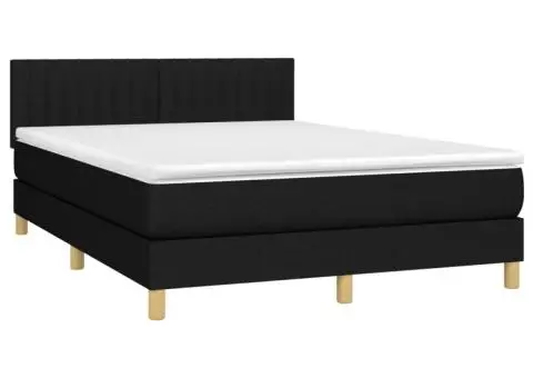 Pat cu arcuri, saltea și LED, negru, 140x200 cm, textil - 4/5