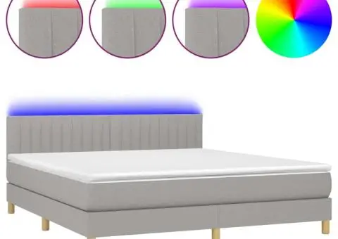 Pat cu arcuri, saltea și LED, gri deschis, 180x200 cm, textil - 2/5