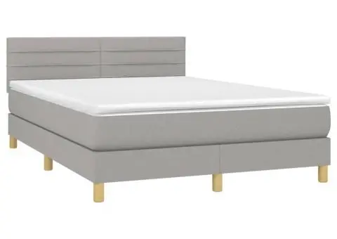 Pat cu arcuri, saltea și LED, gri deschis, 140x200 cm, textil - 4/5