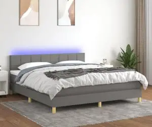 vidaXL Pat cu arcuri, saltea și LED, gri închis, 180x200 cm, textil