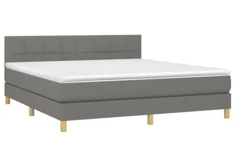 Pat cu arcuri, saltea și LED, gri închis, 180x200 cm, textil - 3/5