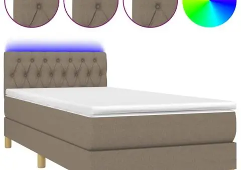 Pat cu arcuri, saltea și LED, Gri taupe, 100x200 cm, textil - 2/5