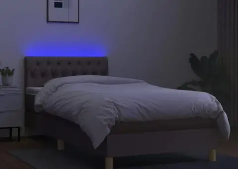 Pat cu arcuri, saltea și LED, Gri taupe, 100x200 cm, textil - 4/5