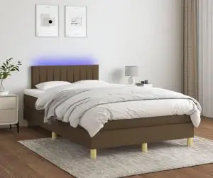 vidaXL Pat cu arcuri, saltea și LED, maro închis, 120x200 cm, textil