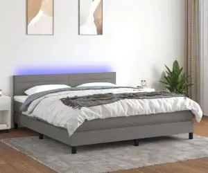 vidaXL Pat cu arcuri, saltea și LED, gri închis, 160x200 cm, textil