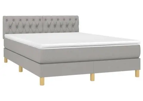 Pat cu arcuri, saltea și LED, gri deschis, 140x190 cm, textil - 3/5