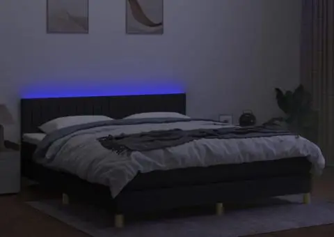 Pat cu arcuri, saltea și LED, negru, 160x200 cm, textil - 3/5