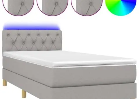 Pat cu arcuri, saltea și LED, gri deschis, 80x200 cm, textil - 2/5