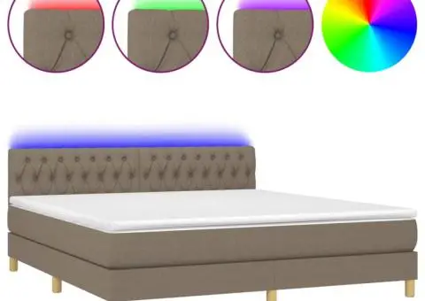 Pat cu arcuri, saltea și LED, gri taupe, 180x200 cm, textil - 2/5