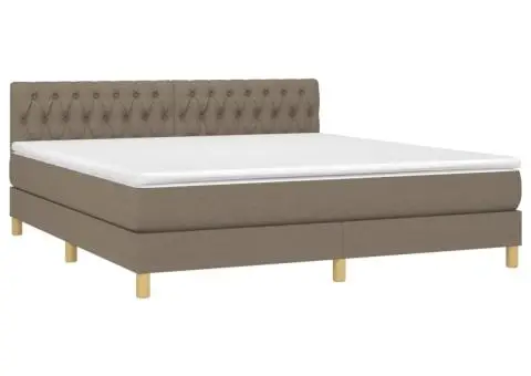 Pat cu arcuri, saltea și LED, gri taupe, 180x200 cm, textil - 3/5