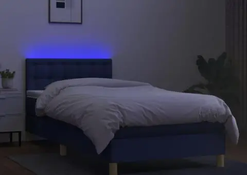 Pat cu arcuri, saltea și LED, albastru, 90x190 cm, textil - 4/5