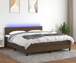 vidaXL Pat cu arcuri, saltea și LED, maro închis, 180x200 cm, textil