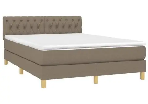 Pat cu arcuri, saltea și LED, gri taupe, 140x200 cm, textil - 3/5