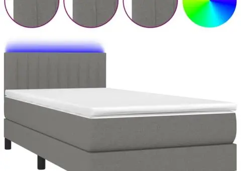 Pat cu arcuri, saltea și LED, gri închis, 90x200 cm, textil - 2/5