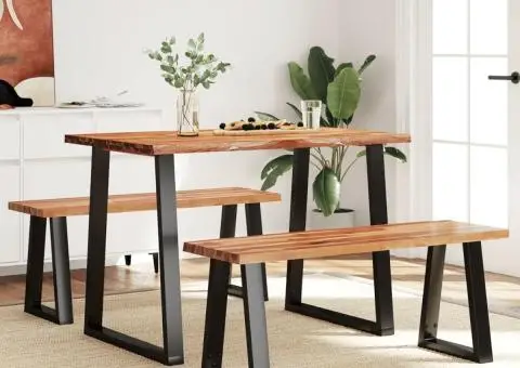 Set de masă din 3 piese, margini naturale, lemn masiv de acacia - 1/5