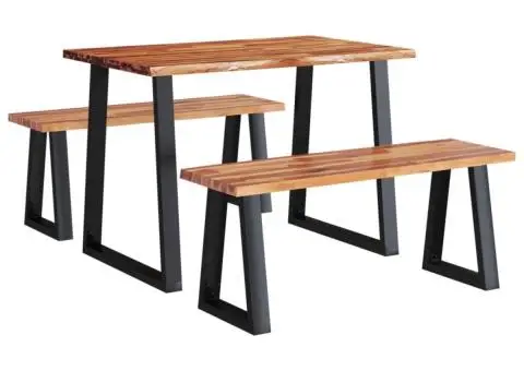 Set de masă din 3 piese, margini naturale, lemn masiv de acacia - 2/5