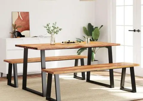 Set de masă din 3 piese, margini naturale, lemn masiv de acacia - 1/5