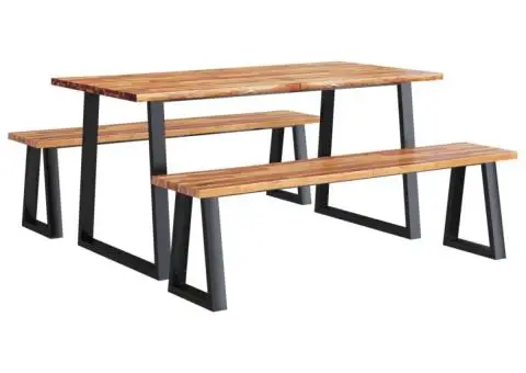 Set de masă din 3 piese, margini naturale, lemn masiv de acacia - 2/5