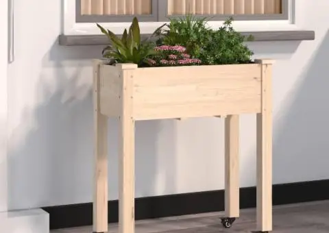 Jardinieră cu roți și căptușeală 71x37x80 cm lemn masiv de brad - 1/5