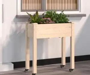 vidaXL Jardinieră cu roți și căptușeală 71x37x80 cm lemn masiv de brad
