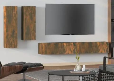 Set dulapuri TV, 4 piese, stejar fumuriu, lemn prelucrat - 1/5