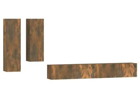 Set dulapuri TV, 4 piese, stejar fumuriu, lemn prelucrat - 2/5