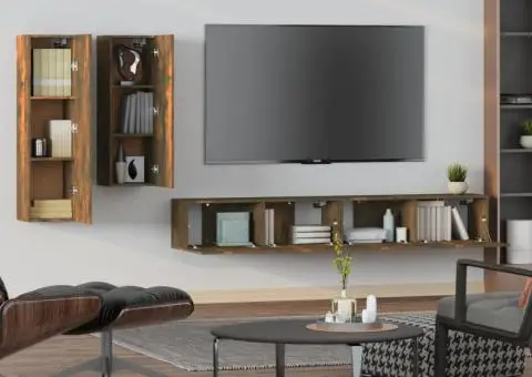 Set dulapuri TV, 4 piese, stejar fumuriu, lemn prelucrat - 3/5